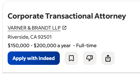 Anúncio de vaga real: Corporate Transactional Attorney, Riverside, CA